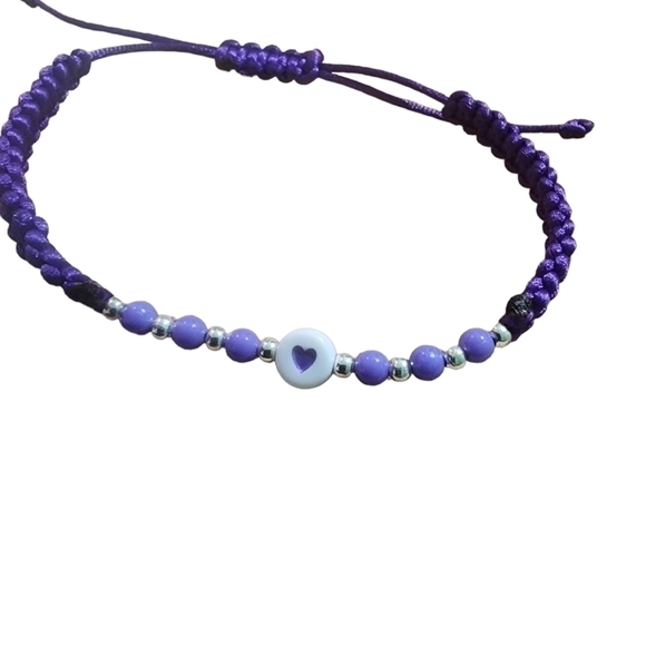 Handmade Purple Adjustable Nylon Satin Cord Silver Round Spacer Bead and Acrylic - Picture 5 of 5